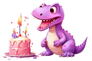 Un petit dinosaure mignon et coloré qui fête son anniversaire sur fond transparent PNG