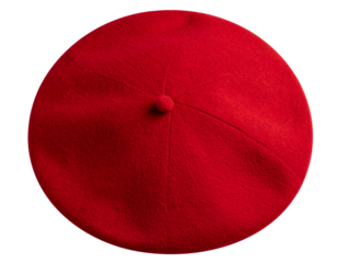 Fashionable beret in classic red wool, isolated on a transparent background