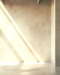 Bright minimalist interior with soft light streaming in, empty space for artwork or text, modern and serene ambiance.
