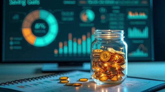 Crypto Coin Jar Savings &ndash; Ideal for Fintech Ads, Bitcoin Wallet Promos, Budgeting Tools, Wealth Tracking, and Investment Education Videos