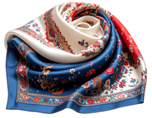 Patterned silk scarf with paisley motif, isolated on a transparent background