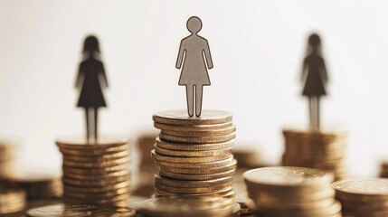 Three female figurines standing on piles of coins with a white background.