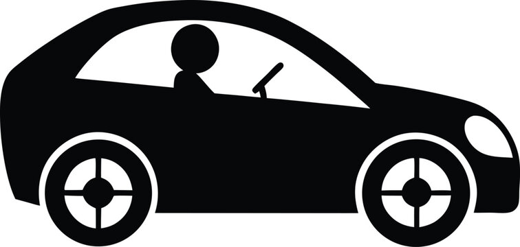 Man Driving a Car silhouette vector art illustration
