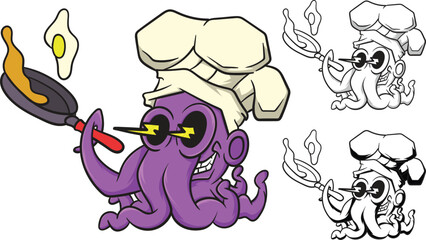 Funny Octopus Chef Cartoon Vector Illustration