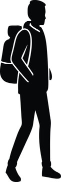 Man with Backpack silhouette vector art illustration