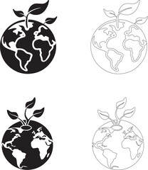 world food day earth sprout icon set vector silhouette outline