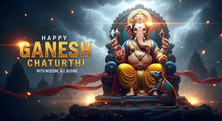 Lord Ganesha Seated Ornate Throne