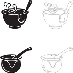world food day steaming noodle soup bowl icons vector black silhouette outline