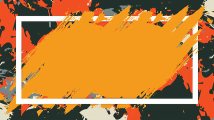 Vibrant Grunge Brush Background with Orange Splash and White Frame