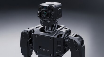 Detailed close up of a dark futuristic robot torso and head