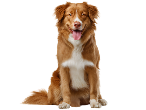  Happy Nova Scotia Duck Tolling Retriever Sitting Upright Tongue Out  Front View  Transparent Background