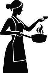 Woman Cooking silhouette vector art illustration