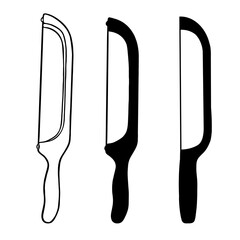 Minimalist bread knife line drawings. Elegant black and white vector for bakery logos, chef branding, packaging, menus, and kitchen-themed wall art.