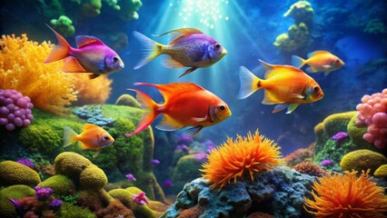 Naklejka premium Vibrant Reef Fish in Underwater Paradise A Colorful Scene of Aquatic Life