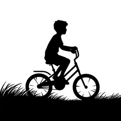 Obraz premium Black and White Vector Silhouette of a Boy Cycling Outdoors