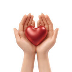 Fototapeta premium Tender hands gently holding red heart symbol of love and care isolated on white PNG
