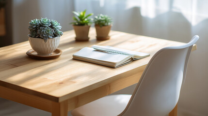 Serene Workspace: Minimalist Desk with Plants