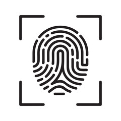 Black fingerprint scan icon with framing lines biometric identification