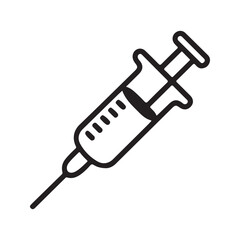 Black outline syringe with liquid and needle medical injection