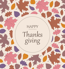 Happy Thanksgiving concept of card, cover, invitation with beautiful bright autumn leaves. Vintage Fall season art style design templates for celebration, ads, branding, banner, label, poster.