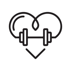 Heart shape with dumbbell and abstract lines fitness exercise