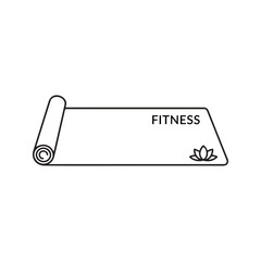 Rolled yoga mat with lotus flower and fitness text exercise workout