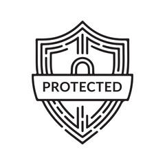 Shield with protected text and abstract design security emblem