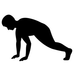Silhouette of a person performing a push up exercise isolated on white background