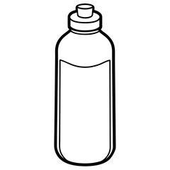 Clean line art drawing of a water bottle with cap and reflection isolated on white background