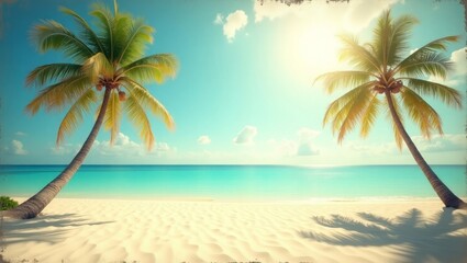 Obraz premium Tropical Beach Scene with Palm Trees Turquoise Water and White Sand 1