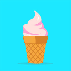 drawing vector ice cream in a waffle cup on a blue background vector flat design