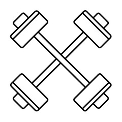 Simple line art of two crossed dumbbells isolated on white background