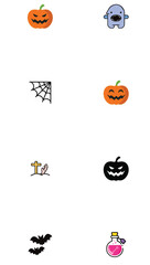 Halloween Icon Set with Pumpkins Bats and Spooky Decorations