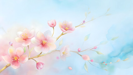 Cherry Blossom Branch with Dreamy Pastel Background and Soft Light"