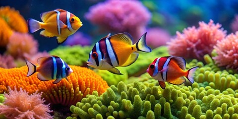 Vibrant Reef Fish Swimming Amongst Colorful Coral in an Underwater Paradise