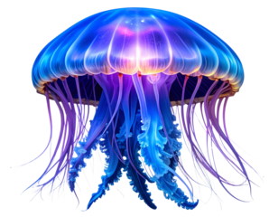 Close-Up of Bioluminescent Jellyfish with Vibrant Colors, isolated PNG