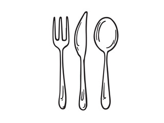 Cutlery set kitchen utensils vector sketch