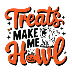 Orange and black Halloween dog howl graphic treats