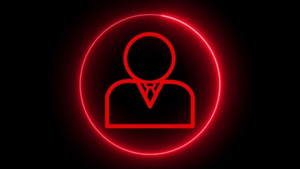 Red Neon Person Icon in Circle on Black Background