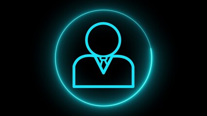 Glowing Cyan Person Icon Inside Circle on Black Background