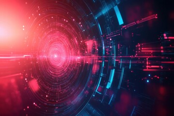 Obraz premium Glowing circular digital interface with abstract geometric patterns and light streaks futuristic technology