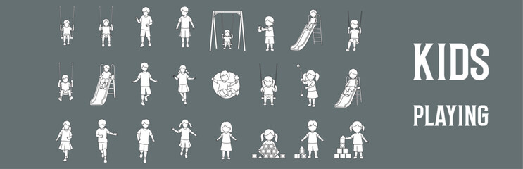 Architectural Drawings Kids Playing  People vector illustration, front view, human person Minimal style hand drawn. Sections, Elevations, Floor Plans
