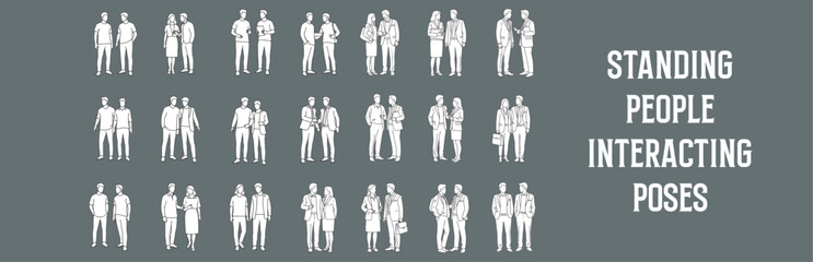 Architectural Drawings standing people interacting poses vector illustration, front view, human person Minimal style hand drawn. Sections, Elevations, Floor Plans