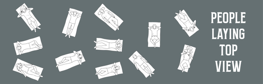 Architectural Drawings people laying vector illustration, top view, human person Minimal style hand drawn. Sections, Elevations, Floor Plans