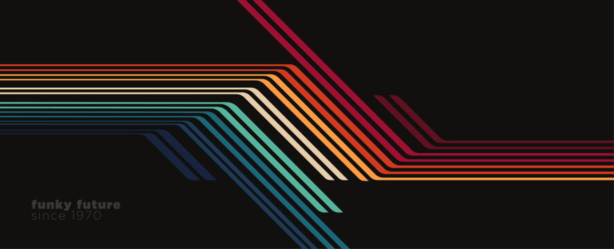 Retro-futuristic abstract background with vibrant, multicolored tech-inspired lines.