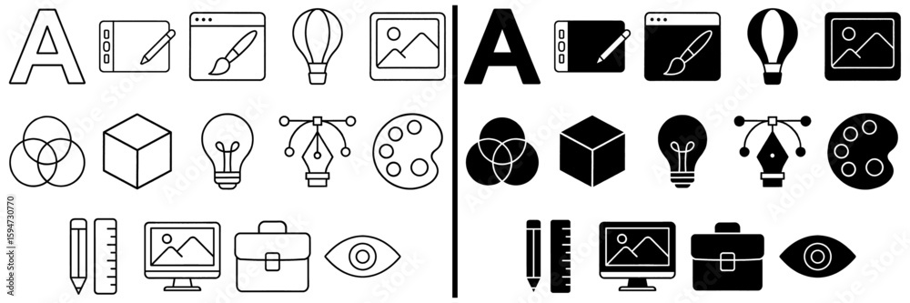 Fototapete design icon elements: an elegant assortment of design icon elements, presented in a simple linear fo