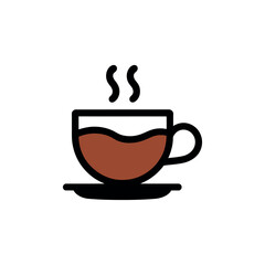 Coffee cup icon with steam and brown liquid on a white background