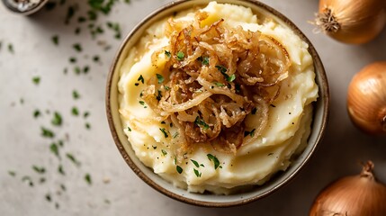 Creamy Mashed Potatoes Topped with Caramelized Onions and Fresh Herbs