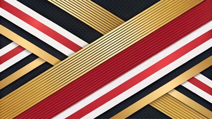 Fototapeta premium Abstract Geometric Design with Black Gold Red and White Stripes.