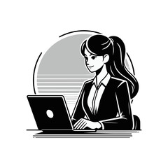 A female entrepreneur holding a laptop on with white background